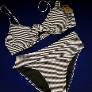 NEW ASBAYSON Large white and navy stripe  bikini